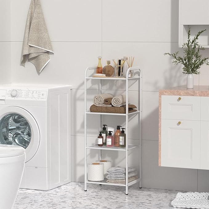 MAX Houser Storage Rack with Shelf,Industrial Style Extendable Plant Stand, Standing Shelf Units for Kitchen, Bathroom, Office,Living Room, Balcony, Kitchen (White, 4 Tier)