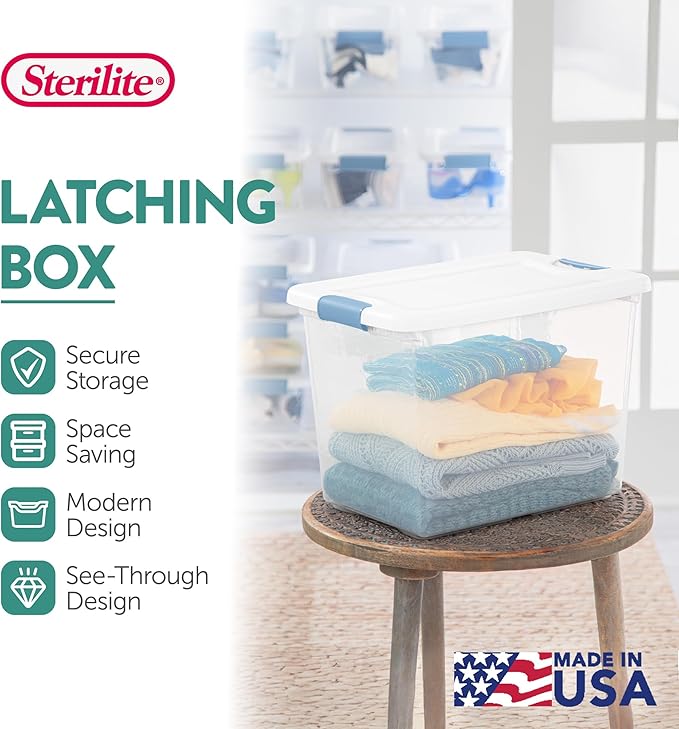 Sterilite 6-Pack Latching Box, Under Bed Storage Bins with Lids, Clear Plastic, 25 Quart - Heavy-Duty Organizing Containers for Closet, Bathroom, and Office