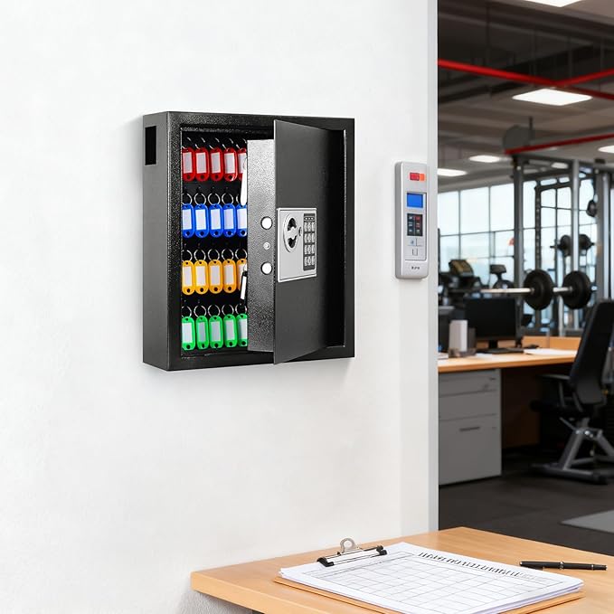 KYODOLED Electronic 60-Key Cabinet Wall-Mounted Digital Key Safe, Key Lock Box, Large Security Key Box for Keys Holder, Heavy-Duty Combination Lock Storage Box, 14.3'' X 12'' X3.94'' (Black, 60 Keys)