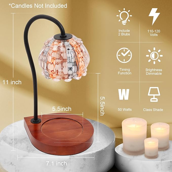 Candle Warmer Lamp with Timer, Dimmable Electric Candle Warmer Melter, Small & Large Jar Fragrance Candle Holders for Home Decoration Gift for Women, White-Orange