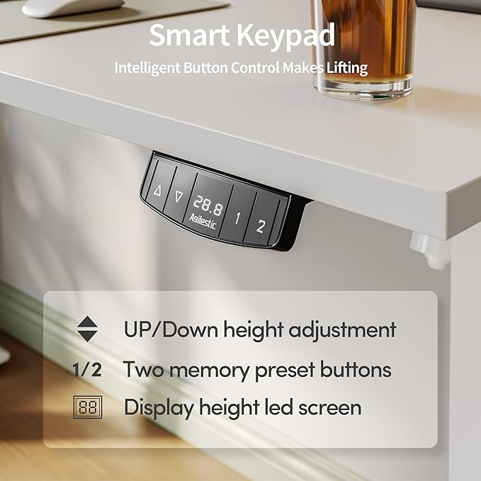 Agilestic Electric Standing Desk, Large 60 x 24 Inches Height Adjustable Desk, Sit Stand up for Work Office Home, Ergonomic Rising Computer Table with Memory Preset, White