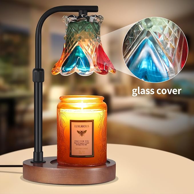 Colorful Glass Candle Warmer Lamp Electric Candle Warmer Melter, Dimmable, Wax Melt Warmer for Jar Scented Candles Mothers Day Birthday Gifts for Women Mom Grandma Daughter, Home Offices Decor