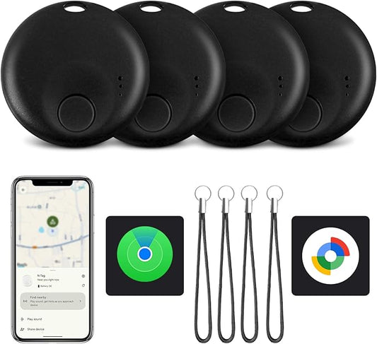 Air-Tag 4 Pack Item Finders with Apple Find My APP (Android Compatible) Air Tags Help You Track Your Keys, Wallet, Luggage, Backpack, Super Lightweight, Comes with 4 Beautiful Keyrings