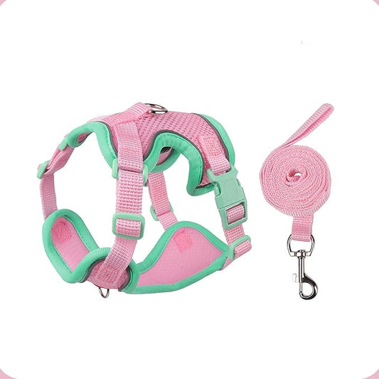 Cat Harness and Leash Set for Walking – Escape-Proof Reflective Vest for Cats and Small Dogs, Adjustable Soft Air Mesh with Pressure-Reducing Design, 4.92ft, M, Green & Pink