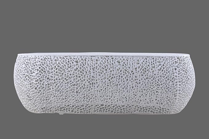 Modern Contemporary Oval-Shape 50" Coffee Table, Solid Aluminum intrigued Design, Mesh Cocktail Table, Creative Center Table for Living Room and Bedroom, Casted in White