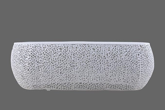 Modern Contemporary Oval-Shape 50" Coffee Table, Solid Aluminum intrigued Design, Mesh Cocktail Table, Creative Center Table for Living Room and Bedroom, Casted in White