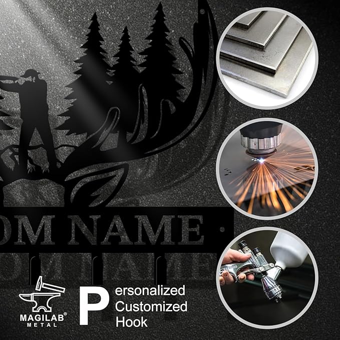 Personalized Custom Name Hunting Deer Wall Key Hooks,Metal Hunting Art Clothes Hooks,Metal Hunting Wall Home Storage Decorative,Hunter For Front Door, Hallway, Kitchen, Bedroom,Keys,Hats (Style L)