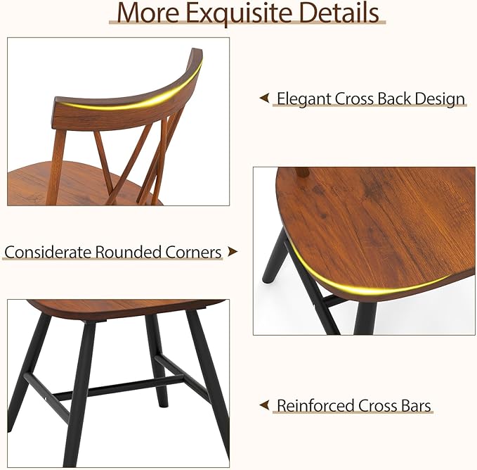 Giantex Windsor Dining Chairs Set of 2, Farmhouse Wooden Kitchen Chair w/Cross Back, Wide Seat, Rubber Wood Frame, Armless Side Chairs for Kitchen, Dining Room, Living Room, Restaurant, Dark Oak