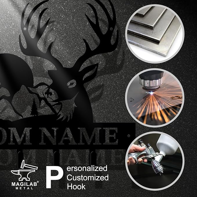 Personalized Custom Name Forest Deer Wall Keys Hooks,Metal Forest Deer Art Clothes Hooks,Metal Forest Deer Wall Home Storage Decorative,For Front Door, Hallway, Kitchen, Bedroom,Keys,Hats (Style B)