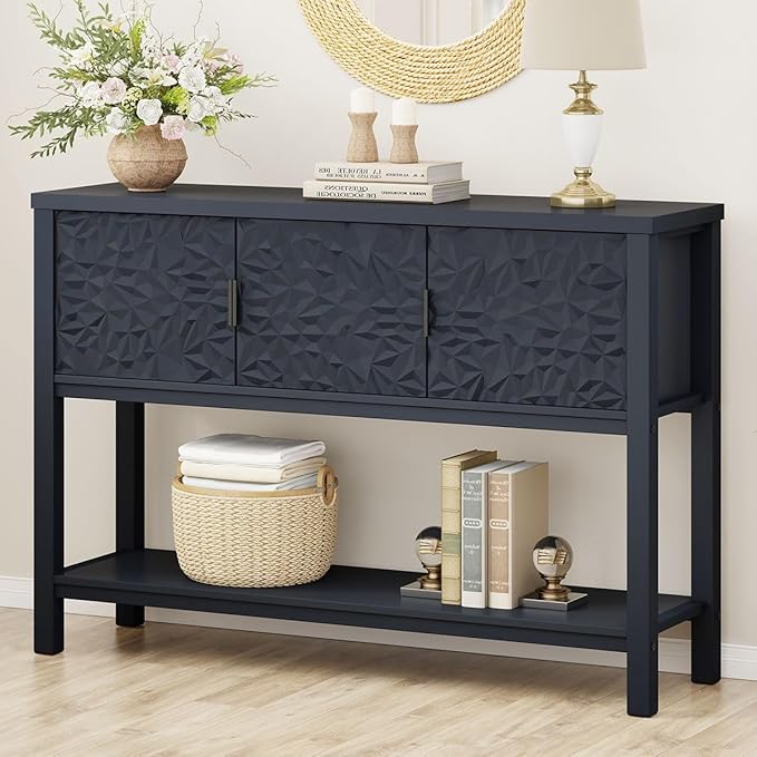 FATORRI Console Table for Entryway, Modern Sofa Table with Storage, Entry Tables with Shelf for Living Room Hallway (47.24 Inch Wide, Navy Blue)