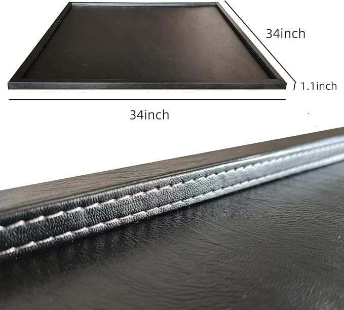 34 * 34 inches Luxury Leather Square Oversized Service Tray, Ottoman & Coffee Tray for Family Dinner, Out-of-House Picnic & Party - Black