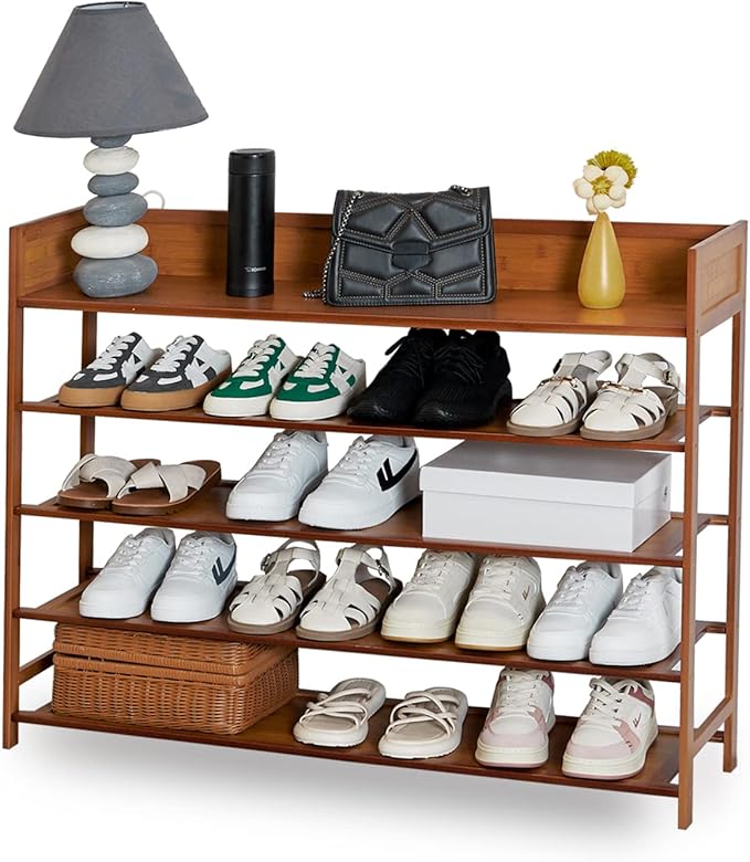 Bamboo Shoe Rack Organizer, 5 Tier Shoe shelf Storage Organizer, For Entryway, Hallway, and Closet (Brown-39.4")