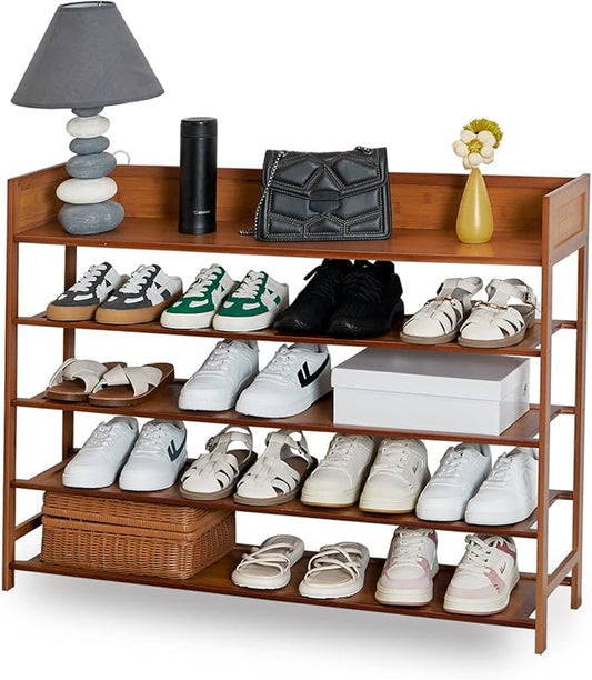 Bamboo Shoe Rack Organizer, 5 Tier Shoe shelf Storage Organizer, For Entryway, Hallway, and Closet (Brown-39.4")