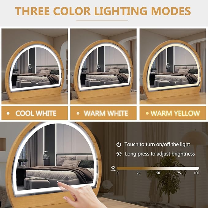 Merax 39" Make Up Vanity Desk with Touch Screen Lighted Mirror and Storage Drawer, Rubber Wood Girls Makeup Dresser Table for Bedroom, Dressing Room