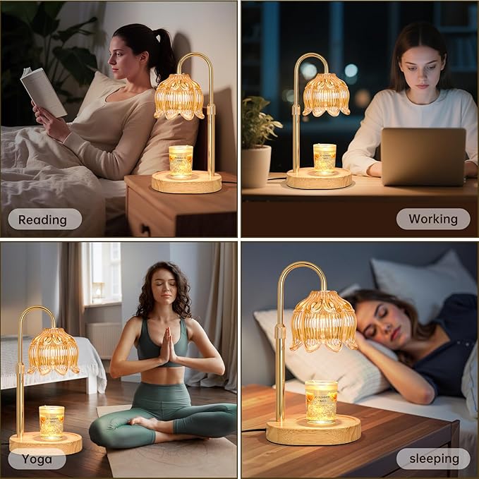 Candle Warmer lamp with Timer Dimmer,Electric Candle Warmer, Vintage Flower Lotus lamp,Compatible with Various Candles, Gifts for Mom Women,Candle Lamp for Bedroom Home Decor (Flower lamp-Amber)