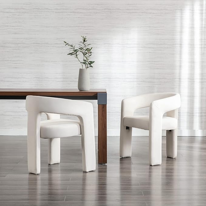 Modern Barrel Dining Chairs Set of 2, Velvet Upholstered Accent Side Chair with Arms Comfy Makeup Vanity Chairs, Dining Living Room Kitchen Chairs, Beige