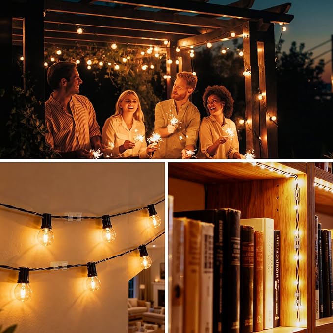 Light Clips Hooks for Outside String Lights, 30 Pcs Adhesive No Drill Light Hangers - Outdoor Patio Balcony Decor Fence - Rope Led Light Strip Christmas Decor Hooks