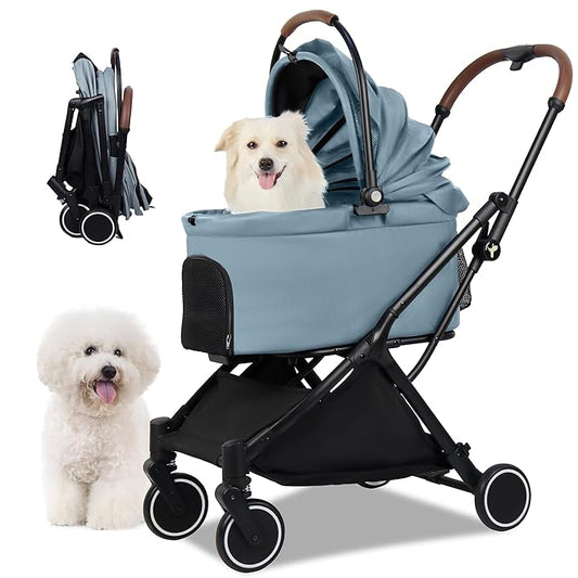 Pet Stroller for Small Dogs & Cats – Gravity Foldable 3 in 1 Dog Stroller with Lightweight Removable Carrier Holds up to 44 lbs & 180° Canopy with Storage Basket