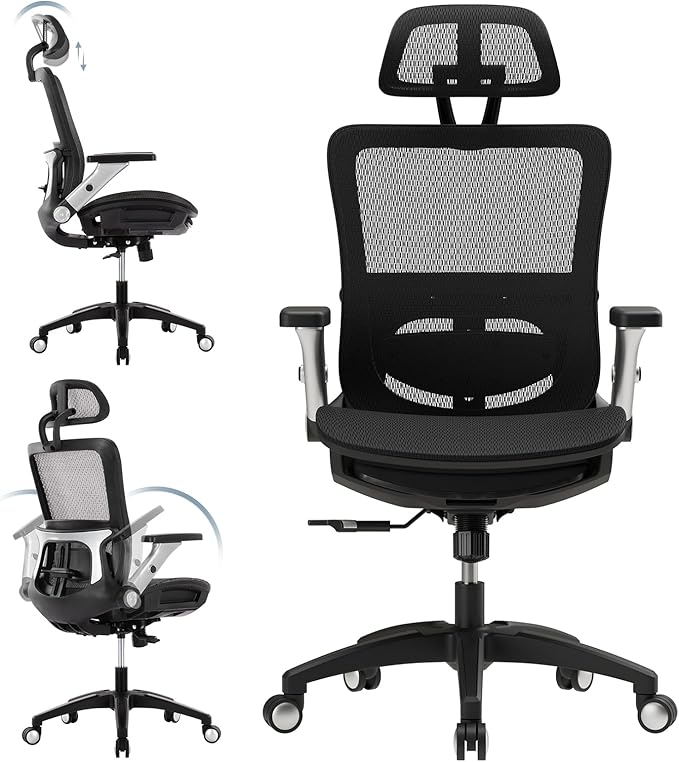 COLAMY Ergonomic Office Chair with Footrest, High Back Mesh Desk Chair with Adjustable Lumbar Support, 3D Armrests, Headrest, Recline Function, Rolling Swivel Task Chair for Home Office (Graphite)