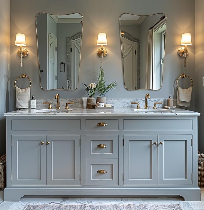 ANDY STAR 24x40 Inch Mirror, Brushed Gold Bathroom Mirror for Over Sink, Large Decorative Wall Mirror with Stainless Steel Frame, Anti-Rust, Italian Luxury Style Home Decor