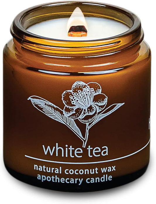 Hemlock Park Crackling Wood Wick Candle Handcrafted with Natural Coconut Wax (Small 4 oz, White Tea)