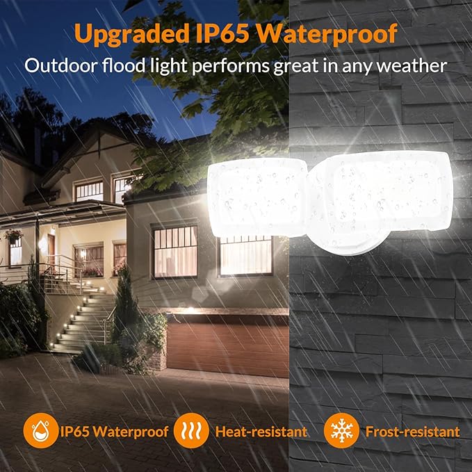 LEPOWER 3000LM Flood Light Outdoor, Switch Controlled LED Security Light, 28W Exterior Lights with 2 Adjustable Heads, IP65 Waterproof, 5500K Wall Mount Exterior LED Flood Light for Garage, Yard White