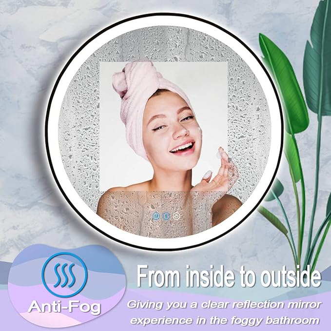 36 Inch Round Black Frame LED Bathroom Mirror with Lights for Bathroom Wall Lighted Vanity Mirrors Anti Fog 3 Color Dimmable Circle Bathroom LED Smart Light Mirrors Makeup Vanity LED Mirror