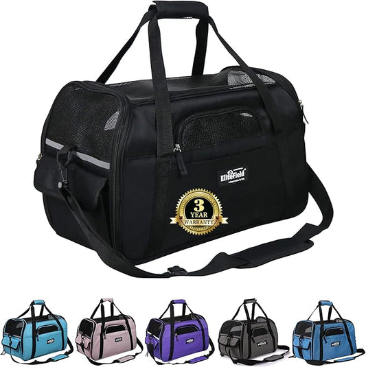 EliteField Soft Sided Pet Carrier (3 Year Warranty, Airline Approved), Multiple Sizes and Colors Available (Large: 19" L x 10" W x 13" H, Black)
