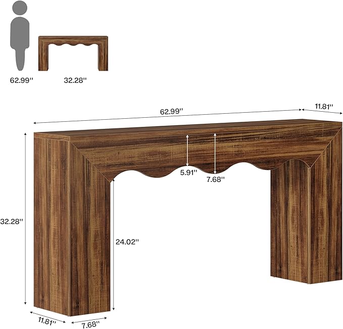 Tribesigns 63" Farmhouse Console Table, Wooden Couch Table Behind Sofa with Storage, Long Entryway Sofa Station, Narrow Console Stand with Base, Hallway Stand for Entryway, Living Room (1, Dark Brown)