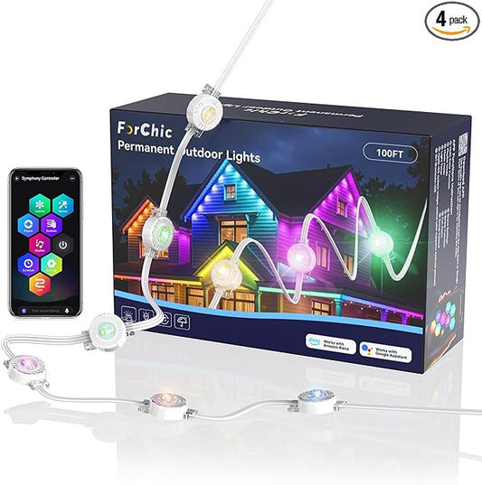 Permanent Outdoor Lights, 100ft RGBICWWPW Christmas Lights with 72 Triple-LED, IP67 Waterproof, 45lm Tunable White for Christmas Decorations, Daily and Holiday, Works with Alexa, Google Assistant
