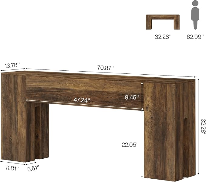 Tribesigns 71-Inch Long Console Table for Entryway, Farmhouse Sofa Console Behind Couch, Entry Table for Hallway, Foyer, Living Room, Brown