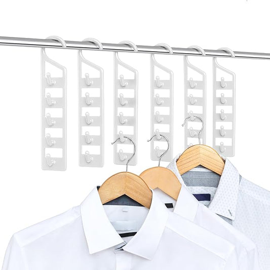 CraftyCrocodile Space Saving Hangers for Clothes - 6 in Pack, Heavy Duty Plastic, Multi Closet Space Savers for Shirts, Pants, Jeans, Sweaters - Hanger Organizer Space Saver, White