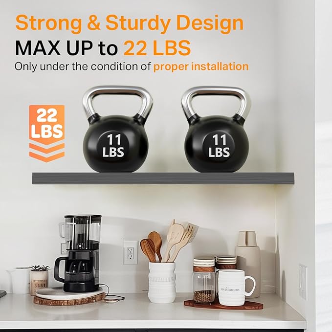 BAYKA Grey Floating Shelves for Wall, 22.5 inches Wall Mounted Rustic Wood Shelves for Bathroom, Bedroom, Living Room, Floating Shelves for Books/Storage/Decor (Set of 3)