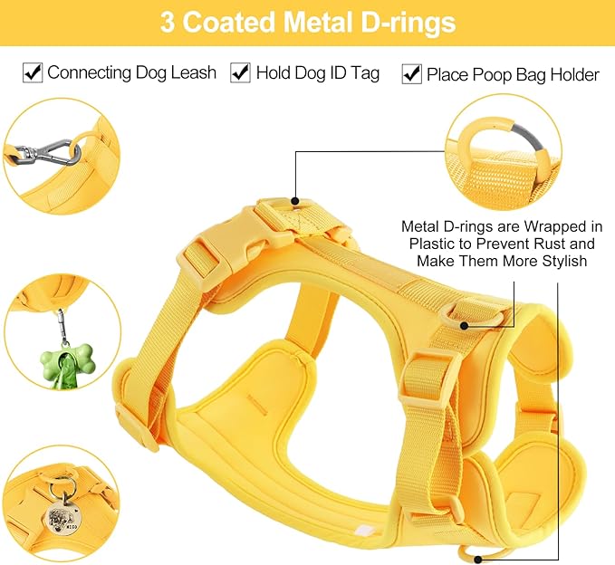 No Pull Lightweight Dog Harness: Adjustable Durable Breathable Mesh Pet Vest Harness with Soft & Comfortable Cushion, for Small Medium Large Dogs (Medium, Butter Yellow)