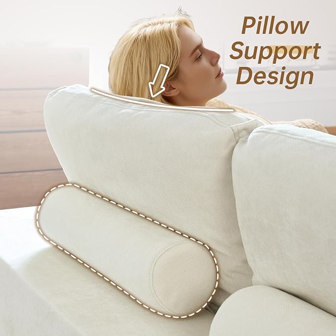 ANONER 108" Cloud-Like Modular Sectional Sofa, Deep Seat with Soft Pillow, 3 Seater Boneless Couch and Breathable Chenille Fabric, Beige