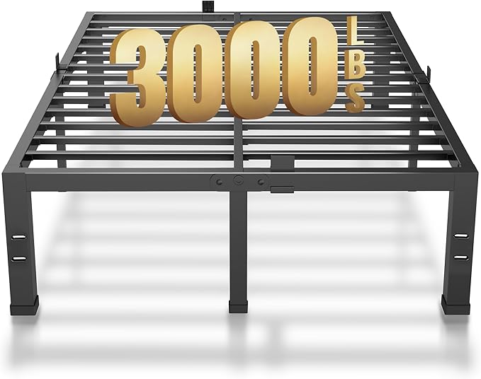 MAF Full Size Bed Frame 14 Inch Heavy Duty Metal Platform BedFrame with Black Steel Slat Support Noise Free Full-Bed-Frame, No Box Spring Needed