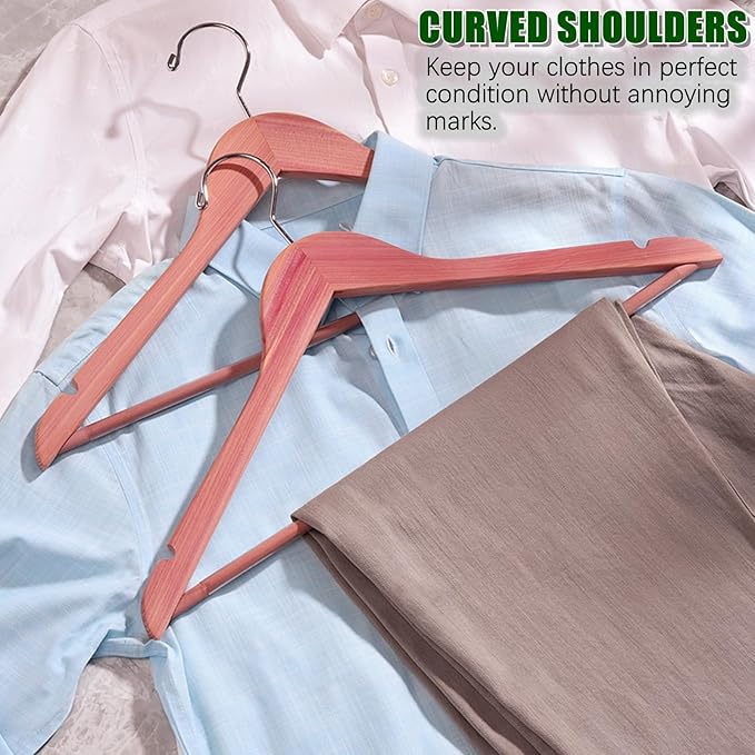 Amber Home 16 Pack American Red Cedar Hangers, Smooth Finish Wood Coat Hangers with Swivel Hook & Notches for Suit, Shirt, Dress, Jacket, Pants