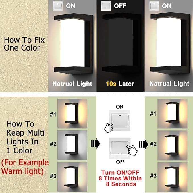 Sytmhoe Outdoor Wall Lights,2Packs 24w Exterior Light Fixture,LED Wall Sconce 3-Color-Changeable Wall Mounted Lamps,Matte Black Porch&Patio Light Outdoor,IP65 Waterproof for Hallway Stairs Gardens