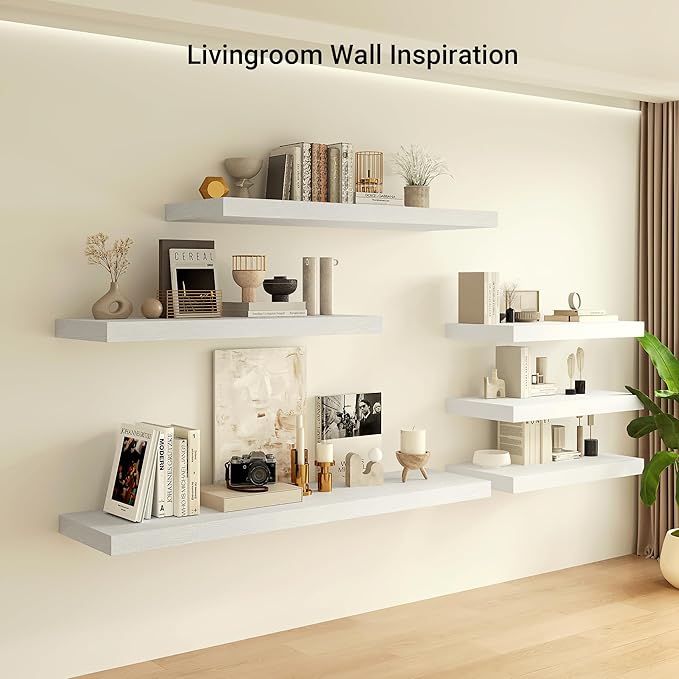 Heimlove 24 x 12 Inch Deep Floating Shelves Wall Mounted with Invisible Brackets,Storage Hanging Shelf for Wall Decor in Bathroom, Bedroom, Toilet, Kitchen, Living Room, Office Set of 1 (White)