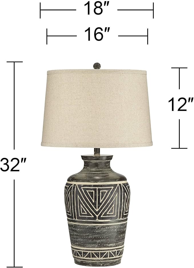 John Timberland Miguel Rustic Southwestern Style Table Lamp 32" Tall Earth Tone Jar Linen Fabric Drum Shade Decor for Living Room Bedroom House Bedside Nightstand Home Office Entryway Reading
