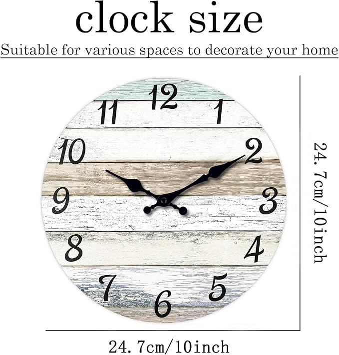 XNM Analog Clock for Kitchen 10 Inch Wood Small Wall Clocks Battery Operated Rustic Wall Clock Non Ticking(No Solid Wood, It is with MDF Material)