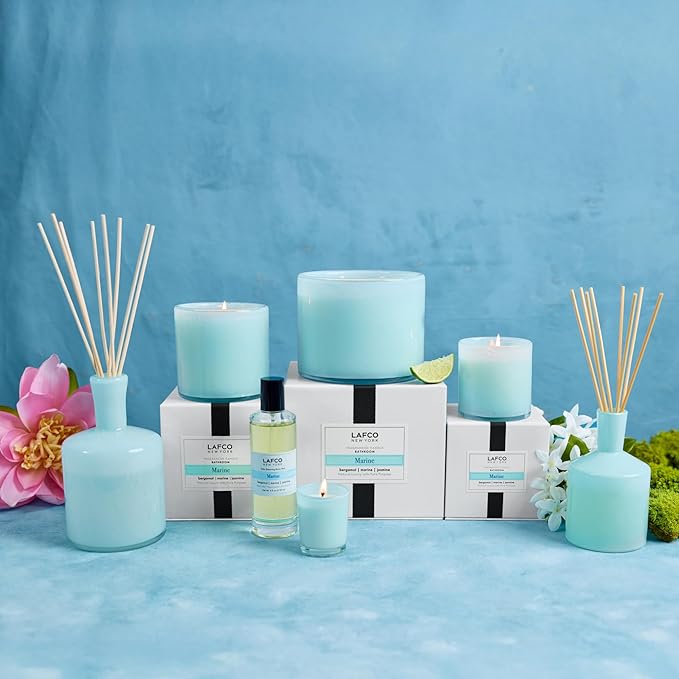 LAFCO New York Classic Candle, Marine - 6.5 oz - 50-Hour Burn Time - Reusable, Hand Blown Glass Vessel - Made in The USA