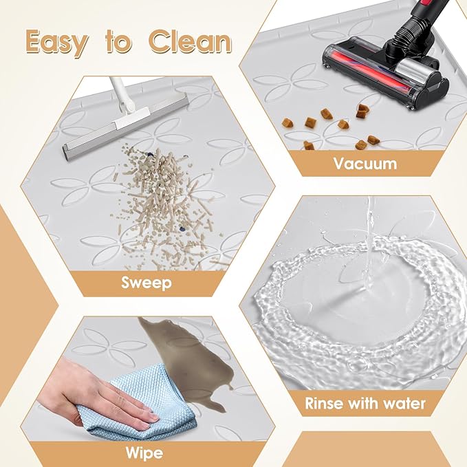Cat Litter Mat, Large 34" x 22" Litter Box Mat, Waterproof Silicone Litter Mat for Litter Box, Non-Slip, Easy to Clean (Light Grey)