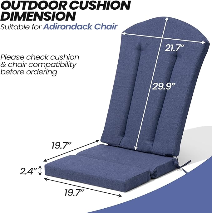 Crestlive Products 50x20 Inch Adirondack Chair Cushions Set of 2 Outdoor Rocking Chair Cushions Waterproof Fade Resistant High Back Patio Replacement Cushions, Sky