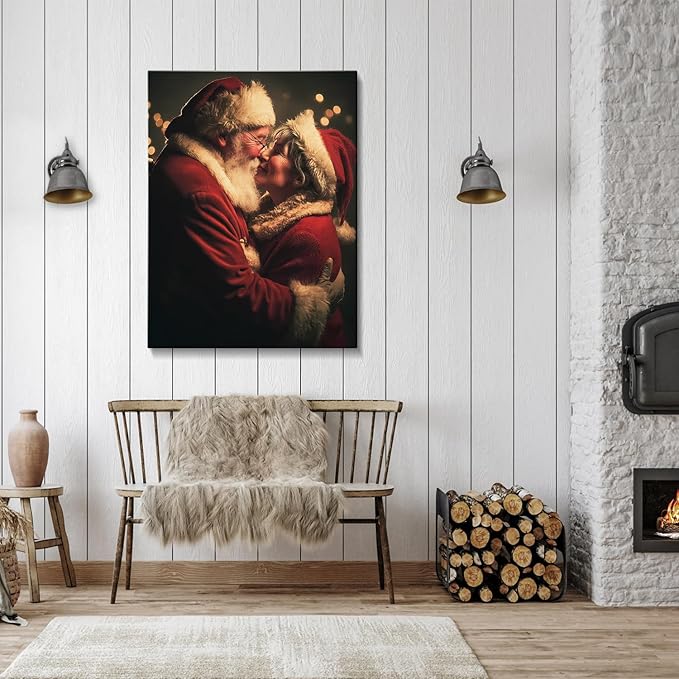 Santa Claus & Mrs. Claus Christmas Canvas Wall Art - Vintage Holiday Portrait Framed Print for Living Room, Festive Christmas Wall Decor, Ideal Christmas Gifts & Cozy Winter Decor
