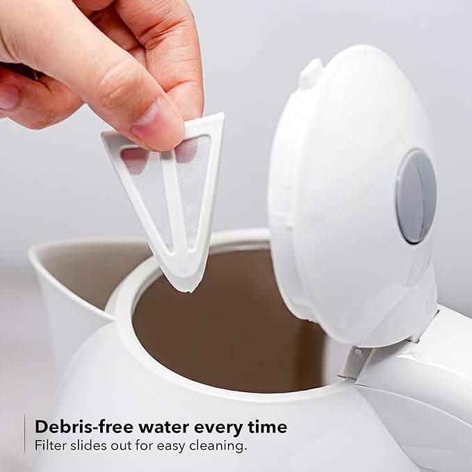OVENTE Electric Kettle, 1.7L Fast Boiling Water Heater for Coffee or Tea, BPA Free with Water Level Gauge, Auto Shut-Off, Boil-Dry Protection, Indicator Light and Removable Filter, White KP72W
