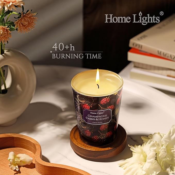 HomeLights Scented Candles for Women & Men, 6.7oz Candle Jars Aromatherapy Single Wick Candle, Ideal for Eclectic Mixed Styles Home Decor and Gifts, Champagne Cassis & Honey