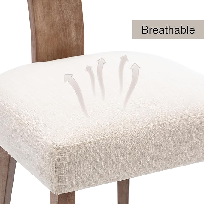 Rattan Dining Chairs Set of 6, Modern Dining Chair Kitchen Dining Room Chairs, Curved Cane Back Upholstered Linen Fabric Dining Chair with Wood Frame, Beige