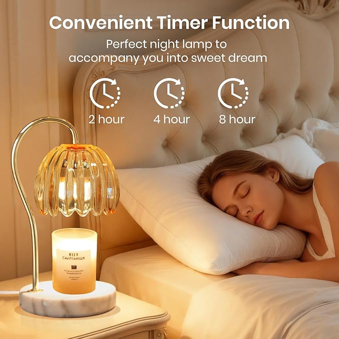Candle Warmer Lamp with Timer, Electric Candle Warmer with 2 Bulbs for Scented Candles, Dimmable Wax Melt Warmer with Marble Base for Home Room Décor, Gifts for Women Mom
