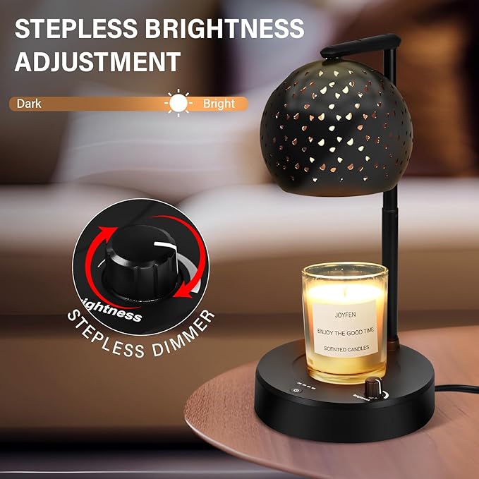 Candle Warmer Lamp with Timer, Candle Warmer Lamp Adjustable Height with 2 Bulbs, Dimmable Electric Candle Warming Lamp for Scented Jar Candles, Home Decor, Black